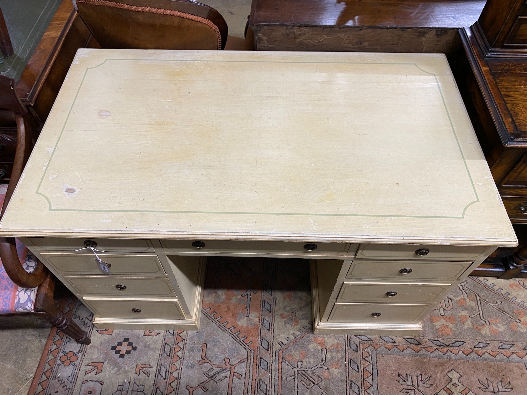 A painted pine kneehole desk, width 122cm, depth 70cm, height 75cm